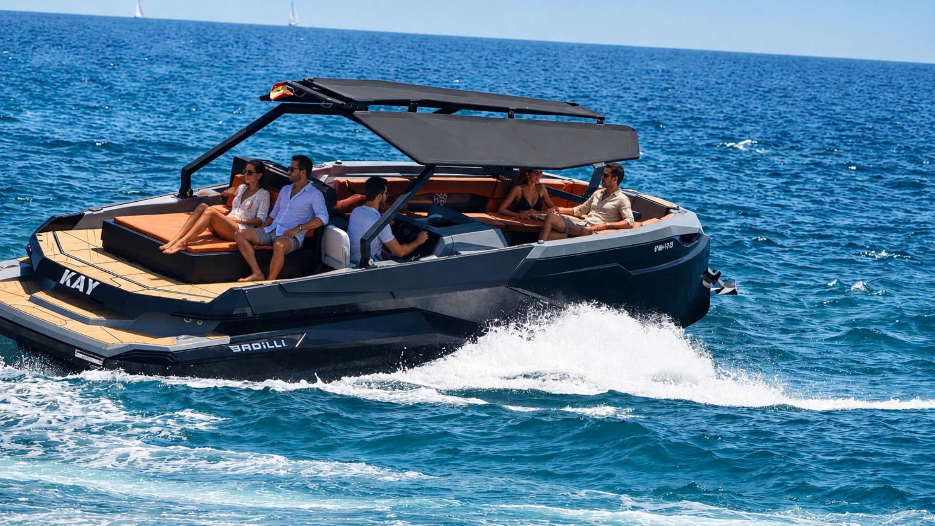 Guests enjoying a private cruise aboard the KAY sport yacht