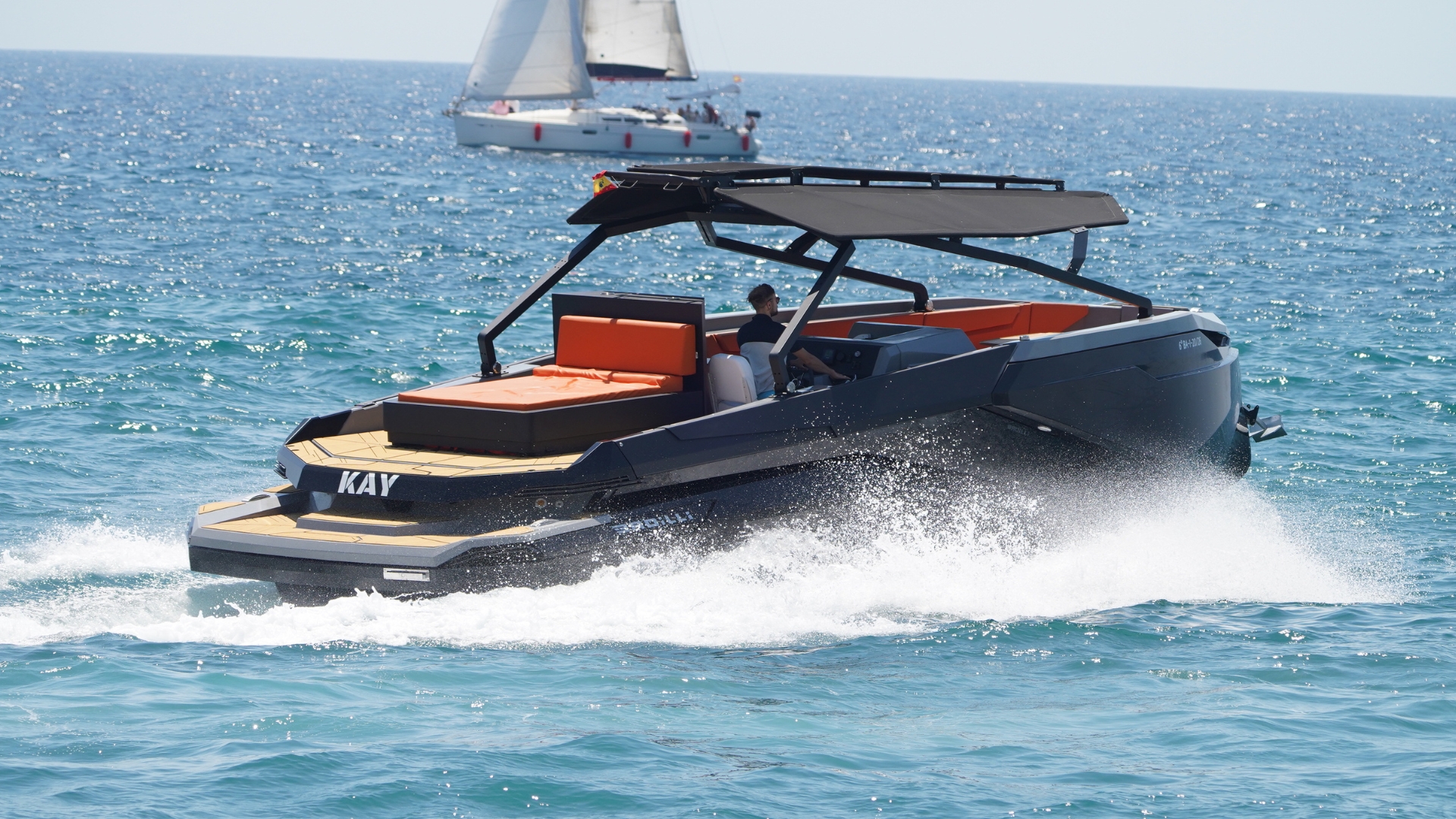 KAY 480 HP sport yacht cruising along the Barcelona coast